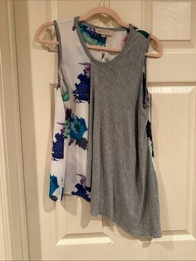 Philosophy Two-Tone Gray Knit & Floral Panel Sleeveless Tank
